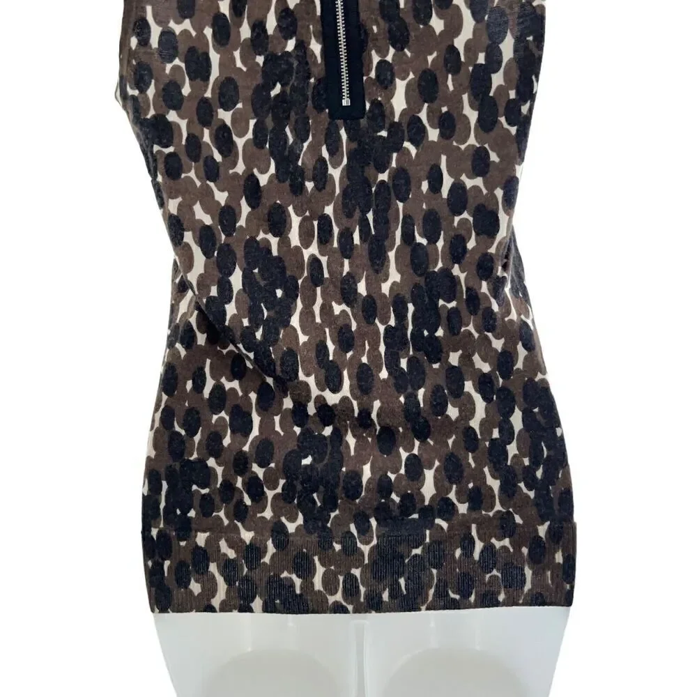 Tory Burch Tank Top Size Small Sleeveless Career 100% Merino Wool Leopard Print
